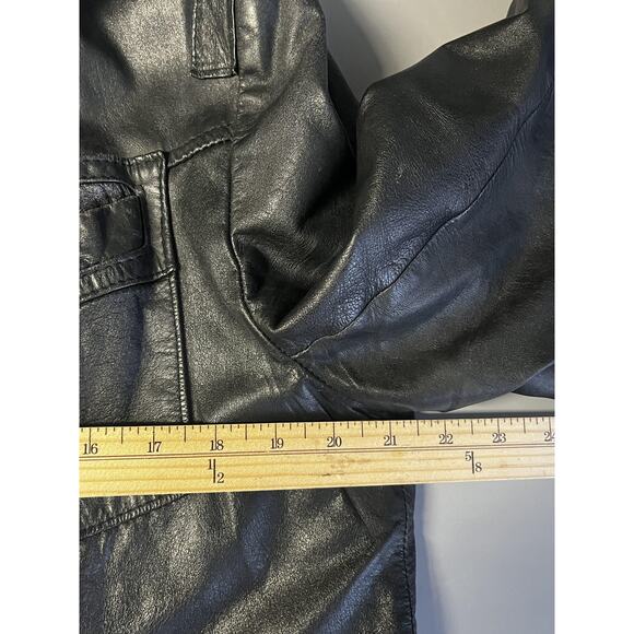 Pampas Leather Jacket Mens 42 Black Button Front Lined Pockets Collared Biker - Picture 13 of 15
